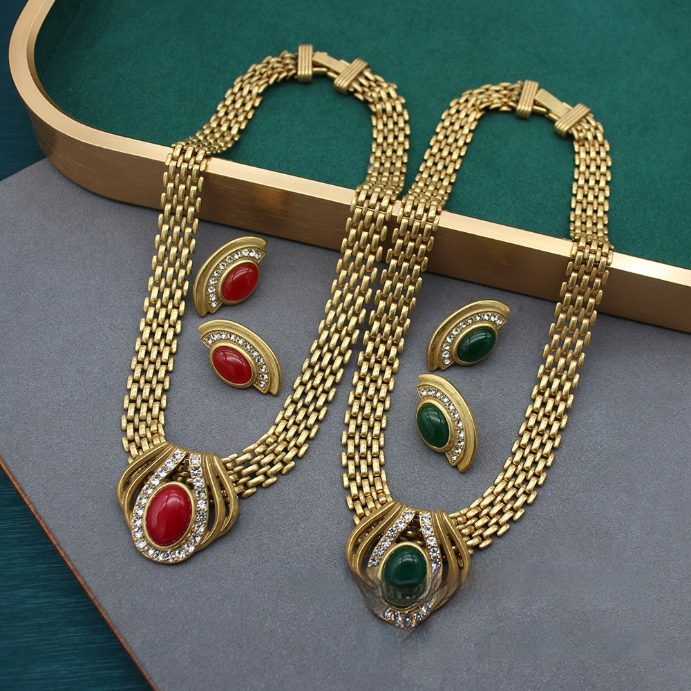 Handmade Necklace With Red And Green Agate Inlay