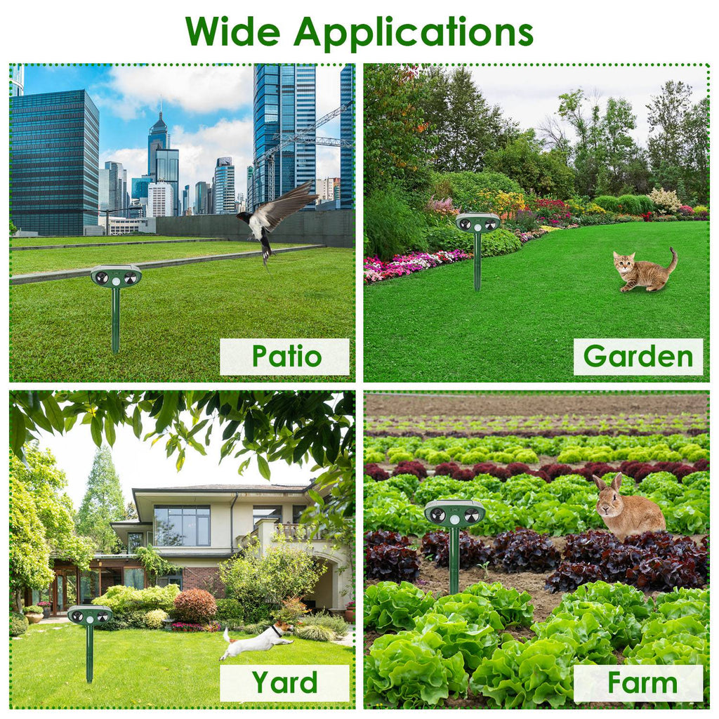 1Pc Solar Ultrasonic Animal Repeller PIR Motion Sensor Animal Repellent Chaser IPX4 Waterproof For Farm Garden Yard To Drive Raccoon Squirrel Rat Skunk Rabbit Mole Dog Cat Snake