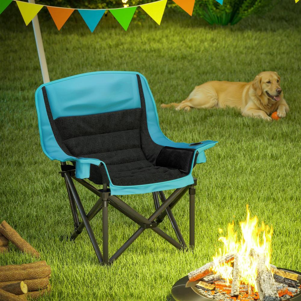 Camping Chair For Adults, Portable Folding Camping Chair W Side Pockets, Cup Holders, Carry Bag, Green And Black