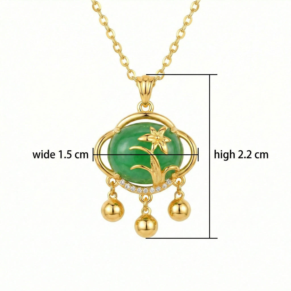 925 Sterling Silver Exquisite Emerald Green Gemstone Pendant Featuring Floral Motif and Elegant Triple Dangle Accents