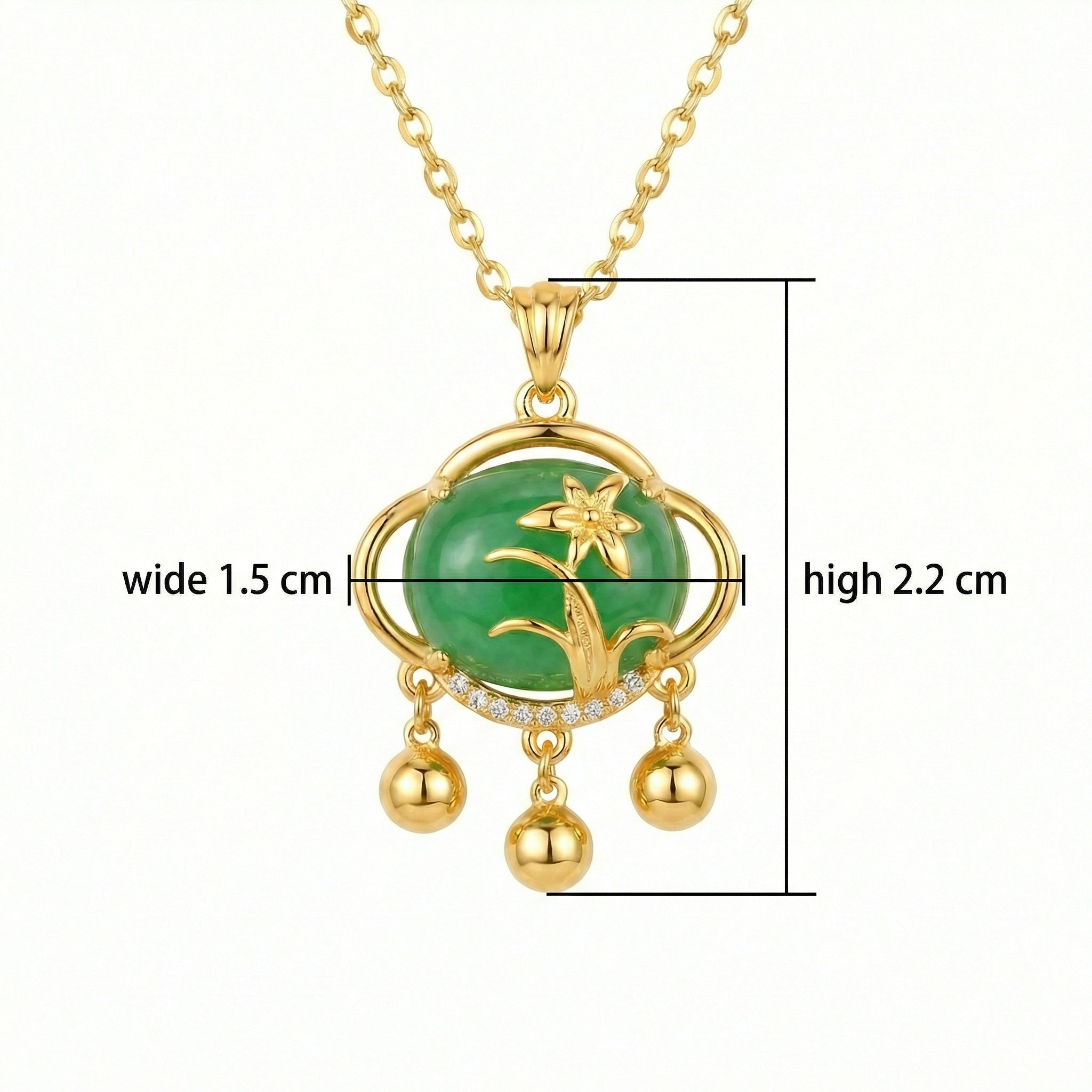 925 Sterling Silver Exquisite Emerald Green Gemstone Pendant Featuring Floral Motif and Elegant Triple Dangle Accents
