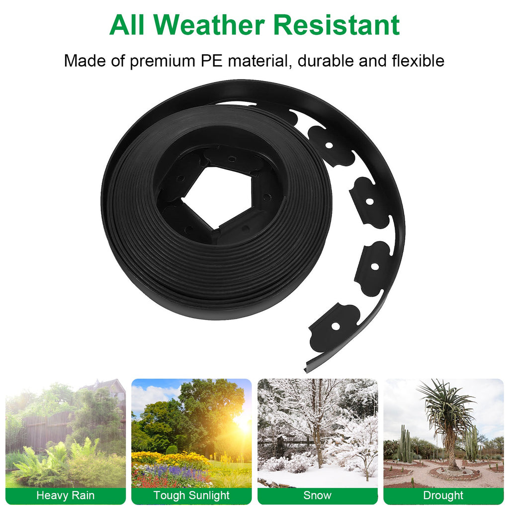 1Pc 32.8FT Non-Digging Plastic Garden Edging Kit Plastic Garden Border With 30 Spikes 2In Tall Border Edging For Garden Lawn Yard Flower Beds