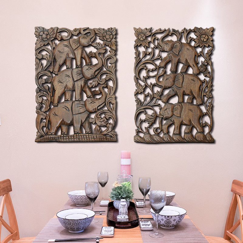 Elephant Solid Wood Carved Board Handicraft Wall Decoration