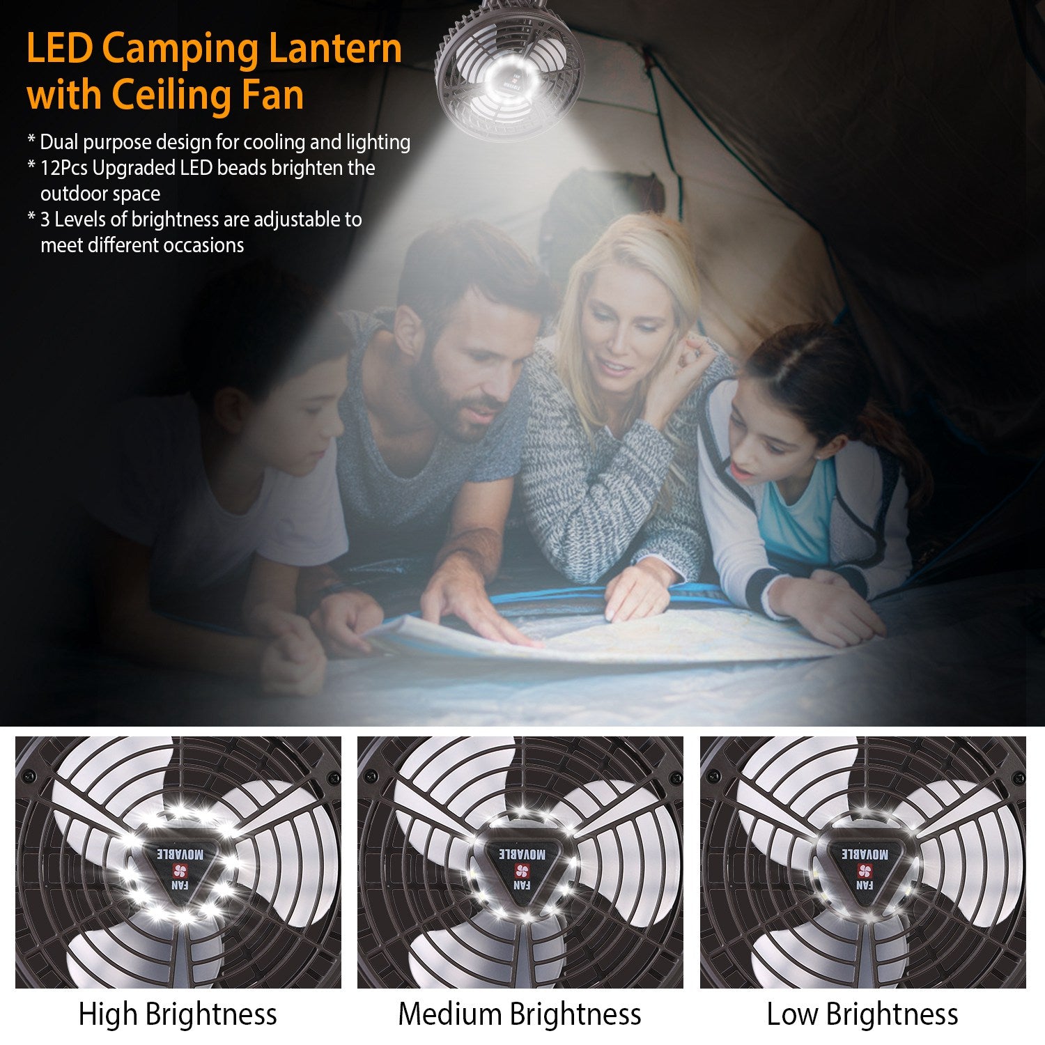 1Pc 10400mah Portable Camping Fan With LED Light Rechargeable Tripod Tent Hanging Fan Lantern Portable Foldable Oscillating Table Fan With 3 Brightness 4 Speeds