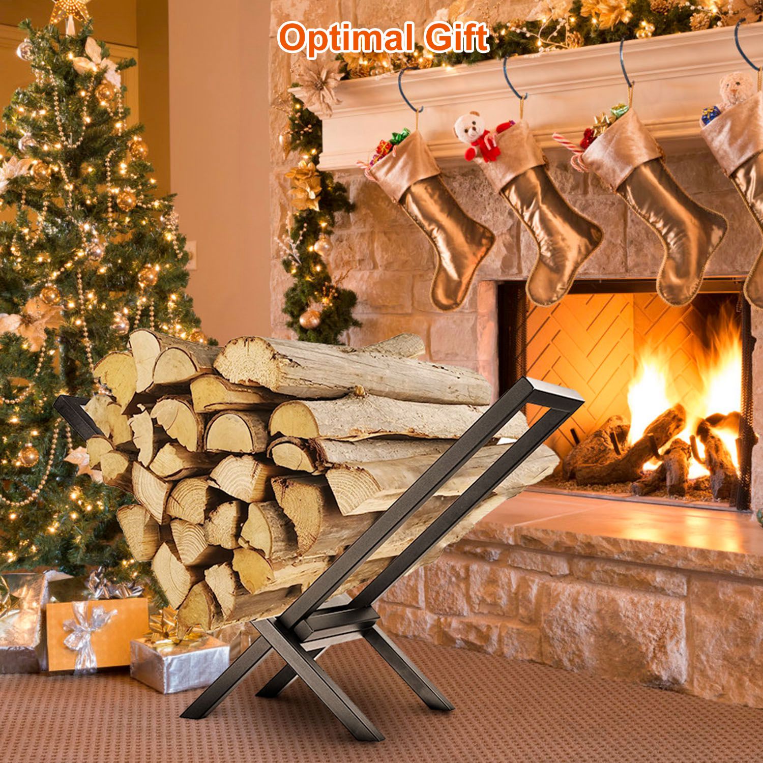 1Pc Firewood Log Rack 220LBS Steel Wood Lumber Storage Stacking Rack X Shape Storage Holder For Fireplace Firepit