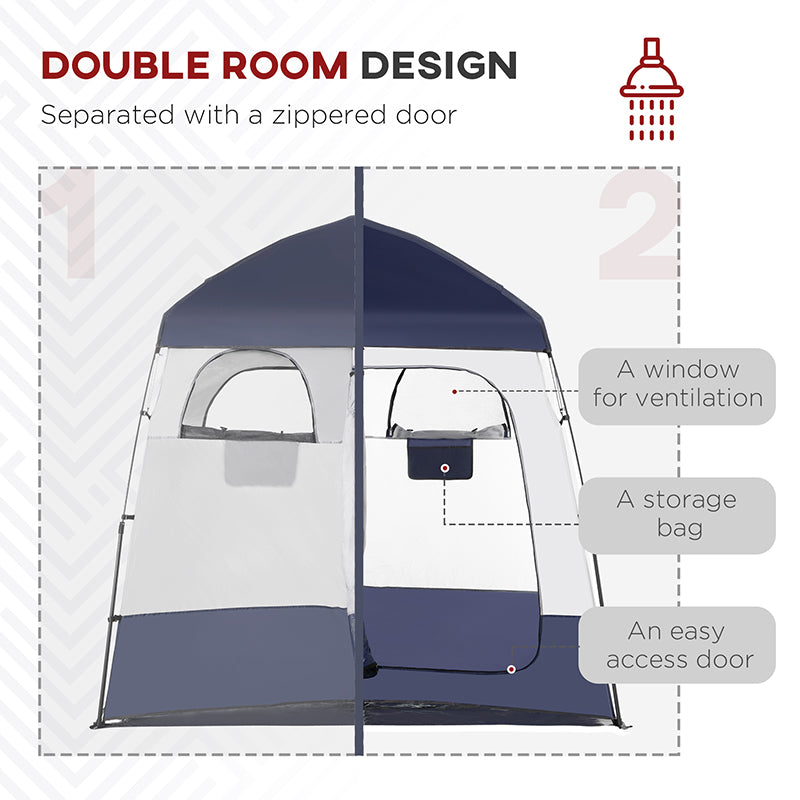 Two Room Pop Up Shower Tent With Shower Bag, Floor And Carry Bag, Blue