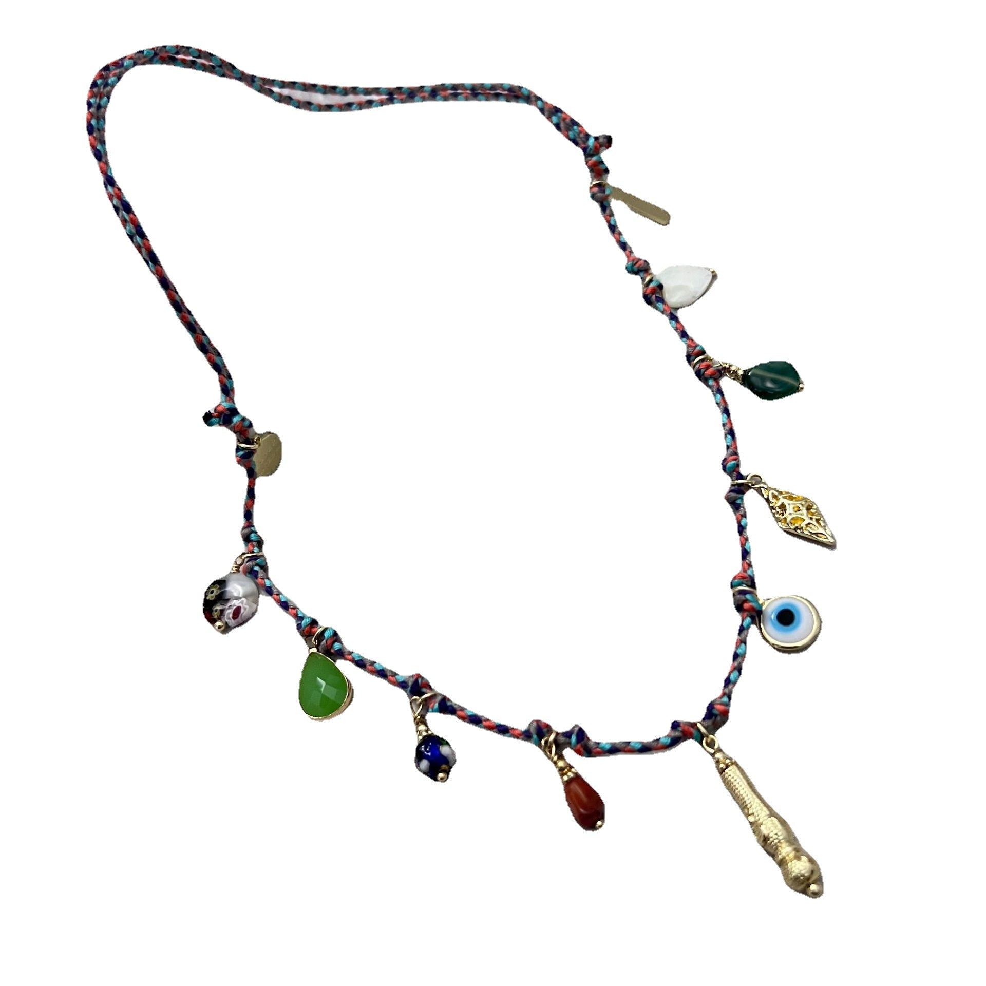 Vintage Colorful Braid Rope Multi-element Pendant Exquisite Handmade Necklace