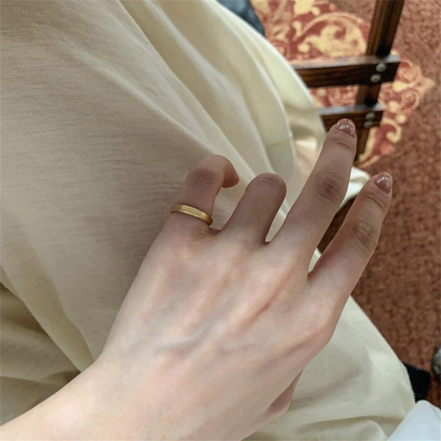 Retro Mid-Ancient Women Ring Brushed Craft Zircon Luxury Minimalist Style