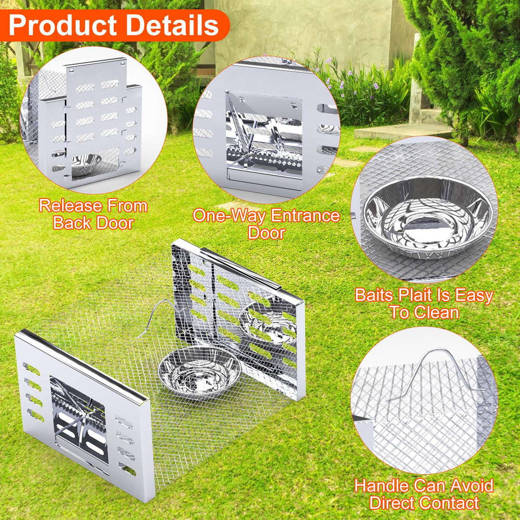 2Pcs Humane Rat Trap Catch And Release Live Mouse Cage Traps With Automatic Continuous Cycle Trapping For Chipmunk Rodent Mouse Small Animals