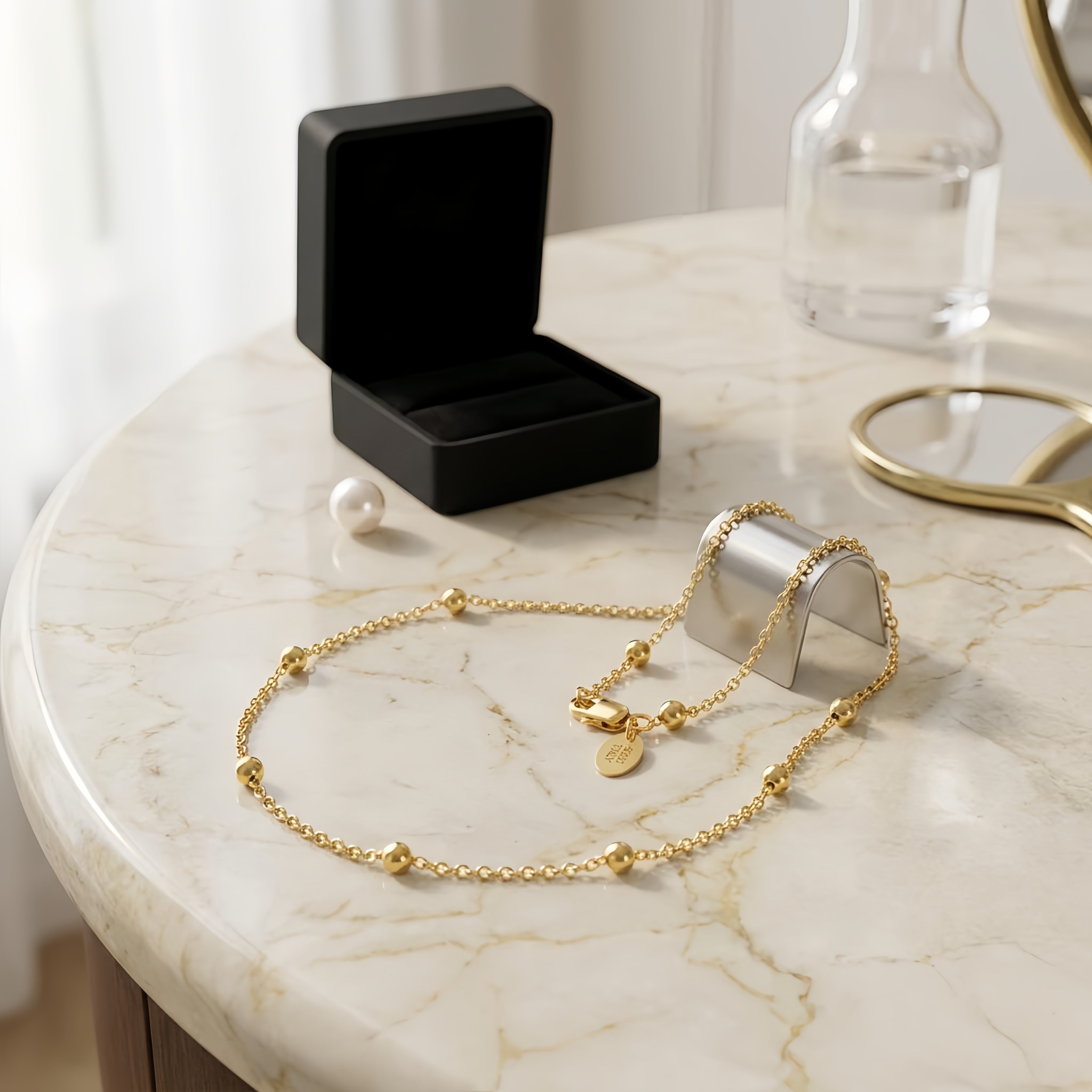 925 Sterling Silver Elegant Gold-Plated Sterling  Necklace with Adjustable Length and Delicate Bead Accents - Made in Italy