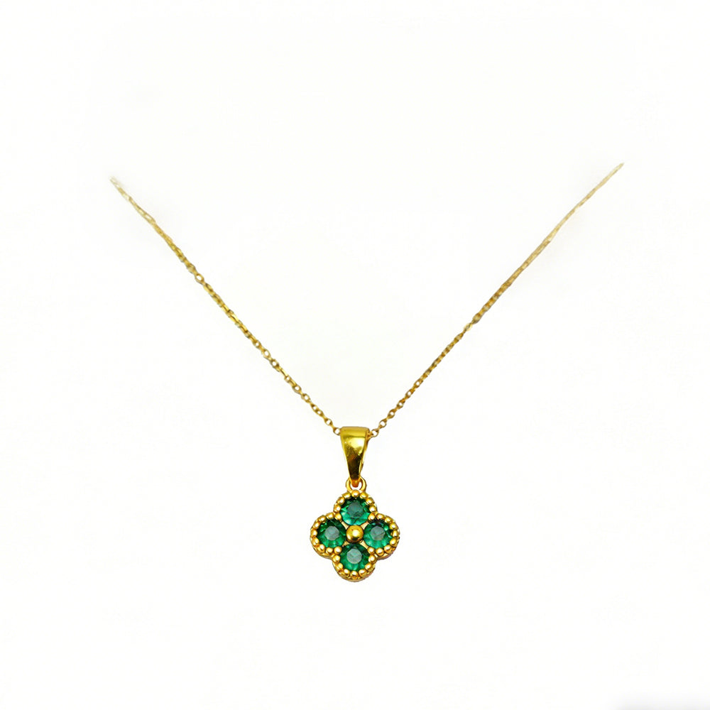 Green 4 Leaf Clover 24K Gold Necklace For Women, Lucky Pendant Chain Necklace Jewelry