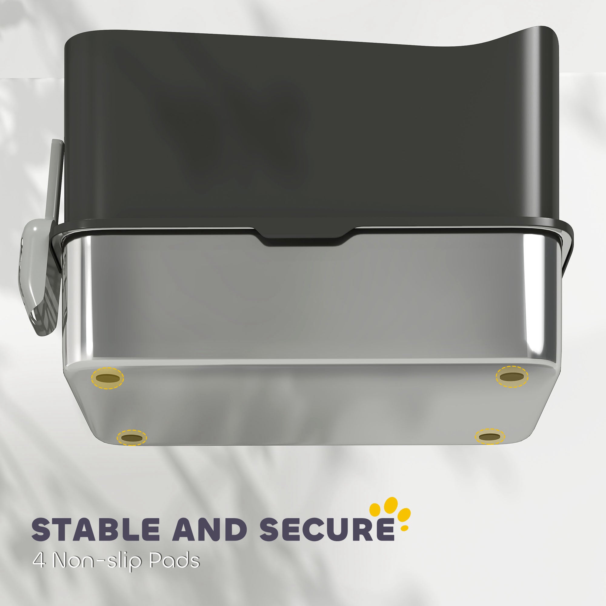 Extra Large Stainless Steel Litter Box, Enclosed Cat Litter Box With Scoop, Top Entrance, Non-slip Pads, Black