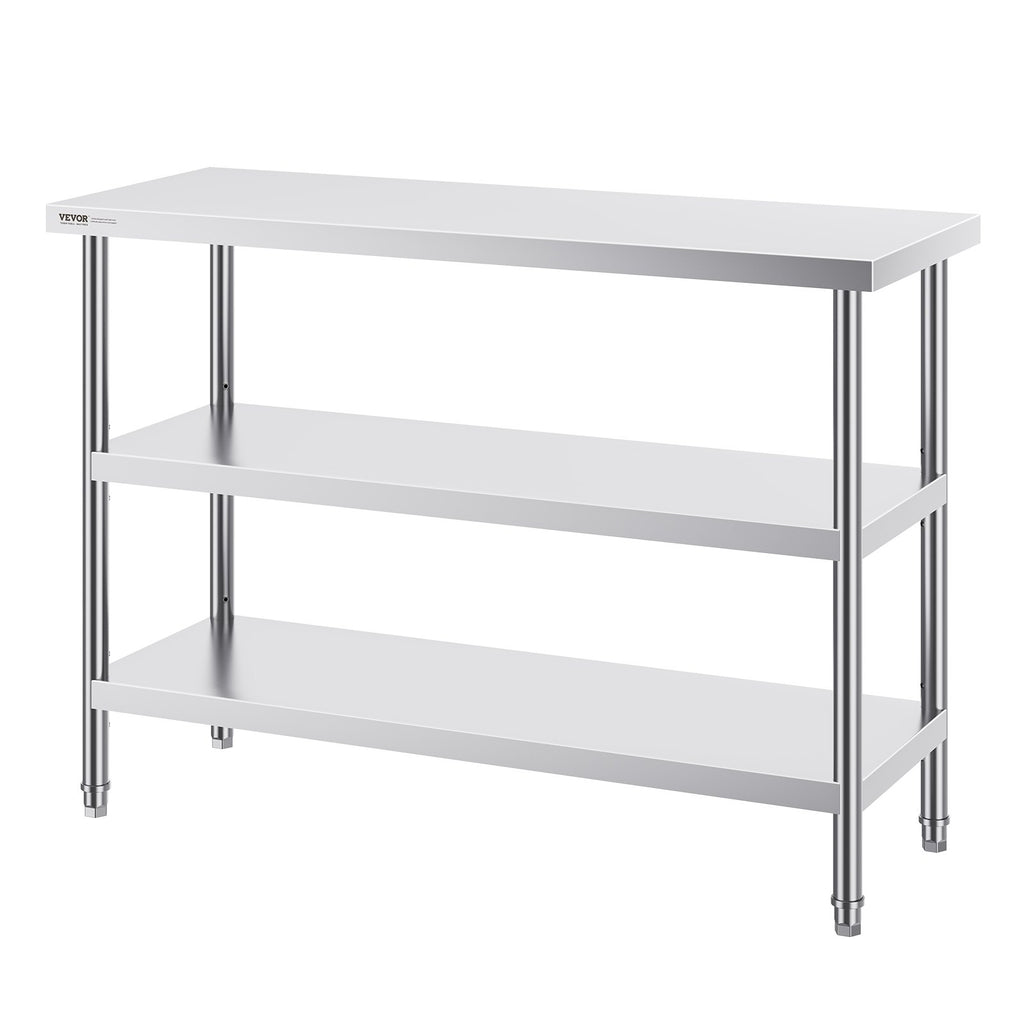 Stainless Steel Food Prep Table, 18 X 48 X 34 Inch Commercial Kitchen Worktable, With 2 Adjustable Undershelf, Heavy Duty Prep Table Metal Work Table For BBQ, Kitchen, Home, And Garage