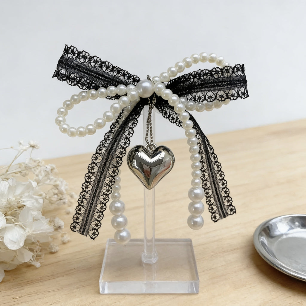 Girly Lace Pearl Bow Bag Charm Keychain Ornament Accessory Heart Pendant