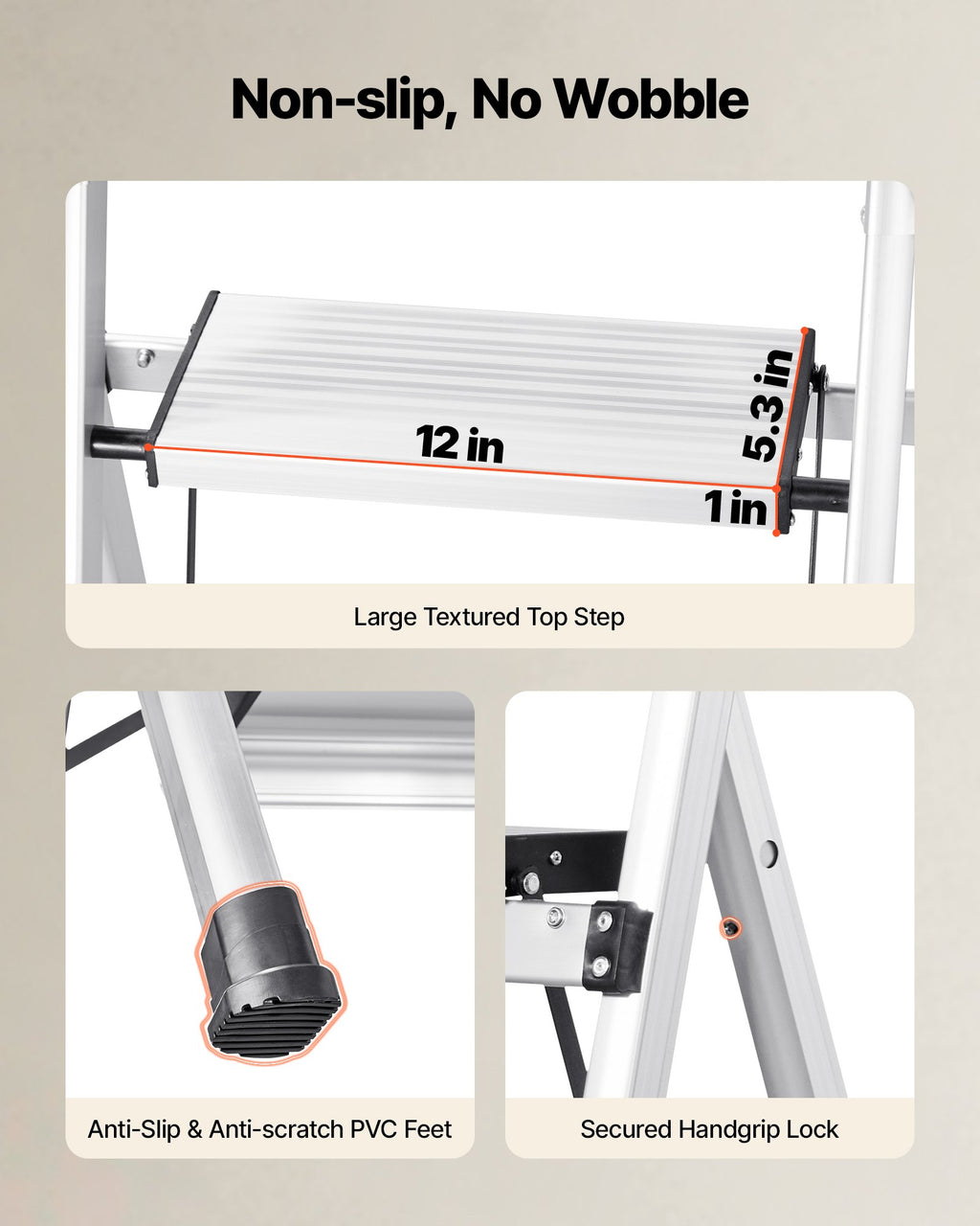 4 Step Ladder, Folding Step Stool With Wide Anti-Slip Pedal And Comfort Handgrip, 330 Lbs Capacity Portable Aluminum Stepladder, Multi-Use For Kitchen, Home, Warehouse And Office, Silver