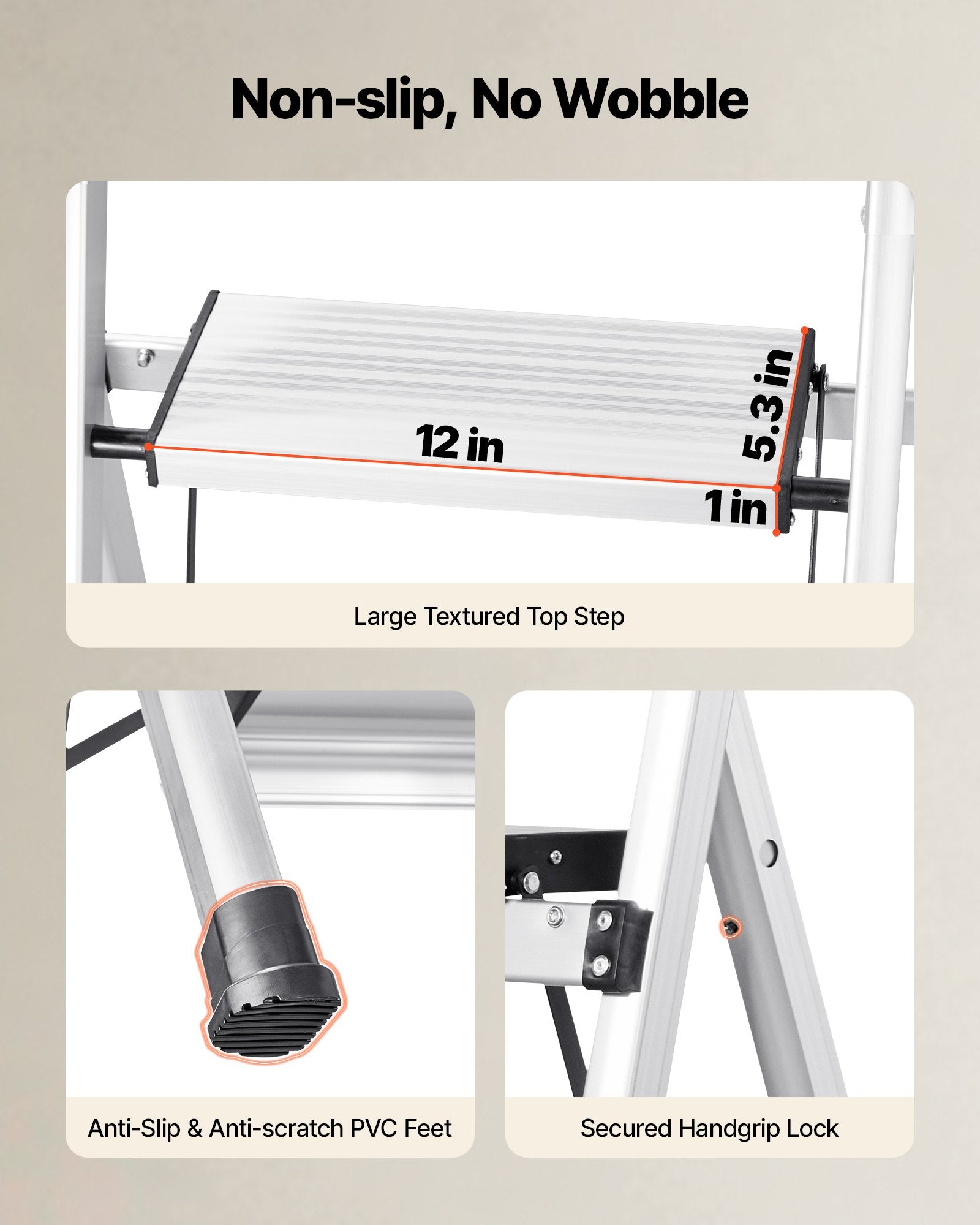 4 Step Ladder, Folding Step Stool With Wide Anti-Slip Pedal And Comfort Handgrip, 330 Lbs Capacity Portable Aluminum Stepladder, Multi-Use For Kitchen, Home, Warehouse And Office, Silver