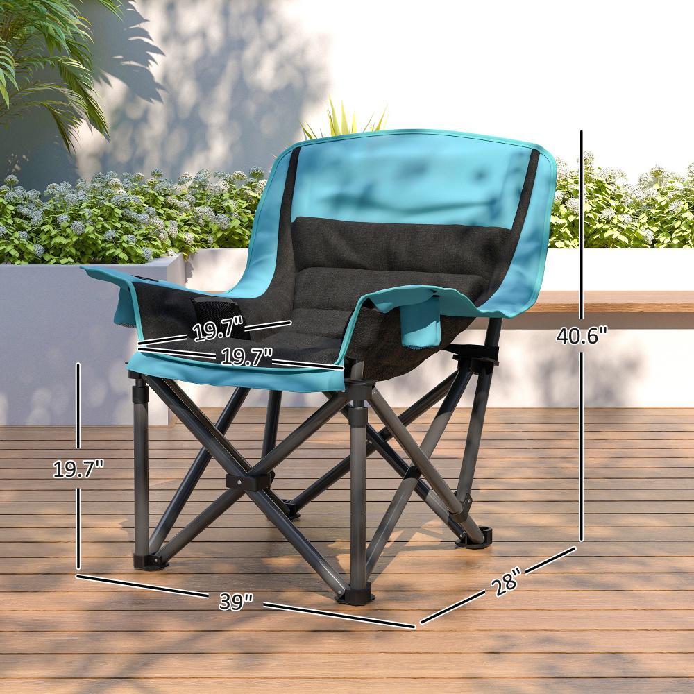 Camping Chair For Adults, Portable Folding Camping Chair W Side Pockets, Cup Holders, Carry Bag, Green And Black