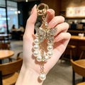 Pearl-style Colorful Butterfly Keychain With Sparkling Diamond Accents Made Of Metal Alloy