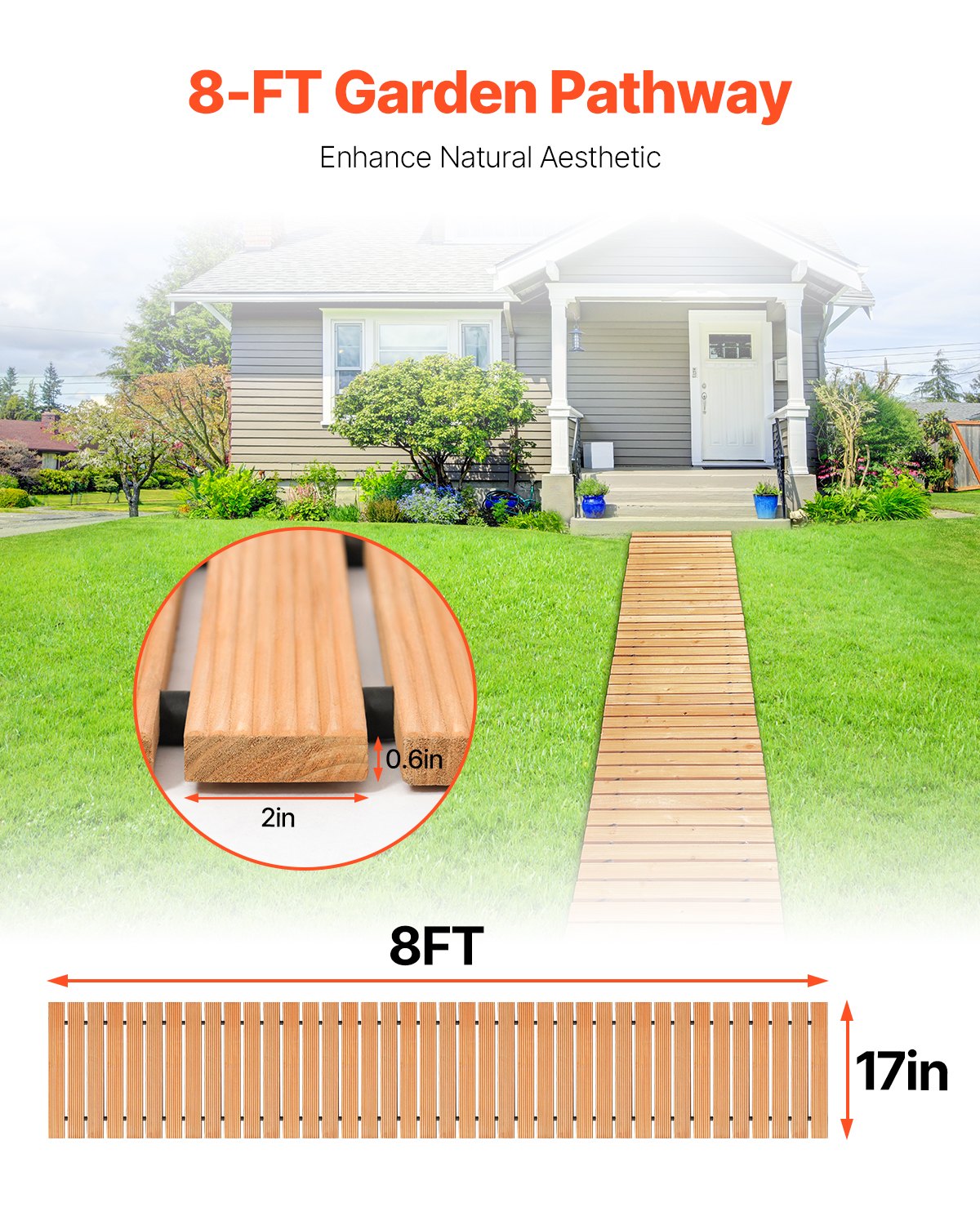 8 Ft L X 17 In W Straight Wooden Garden Pathway Roll Out Garden Walkway