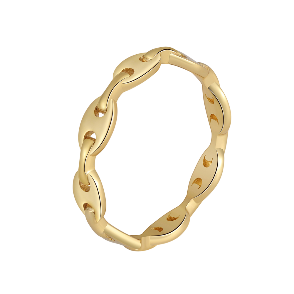 925 Sterling Silver Elegant Gold Chain Ring with Moon Phase Cutouts – Timeless Jewelry Piece
