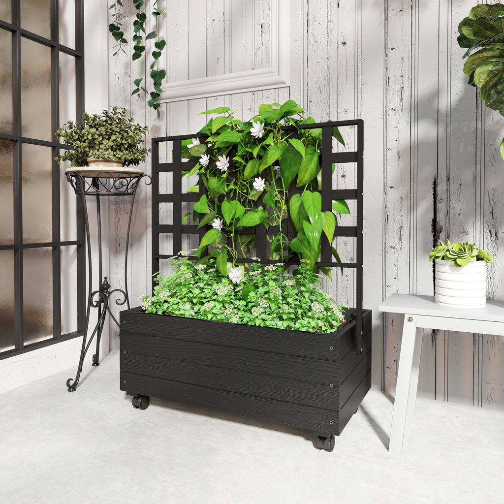 Raised Garden Bed with Trellis and Wheels, Outdoor Planter Wooden Elevated Garden Bed for Garden, Patio, Balcony