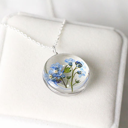 Handmade Dry Flower Glass Silver Plated Necklace