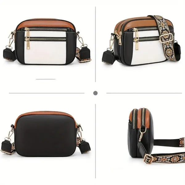Handmade Women's Multi-Compartment Crossbody Bag & Wallet With Adjustable Strap, Golden-Tone Hardware, Zipper Closure - Premium Second-Layer Leather, 8.26x6.29, 6 Colors (Brown/White/Beige/Black/Blue/