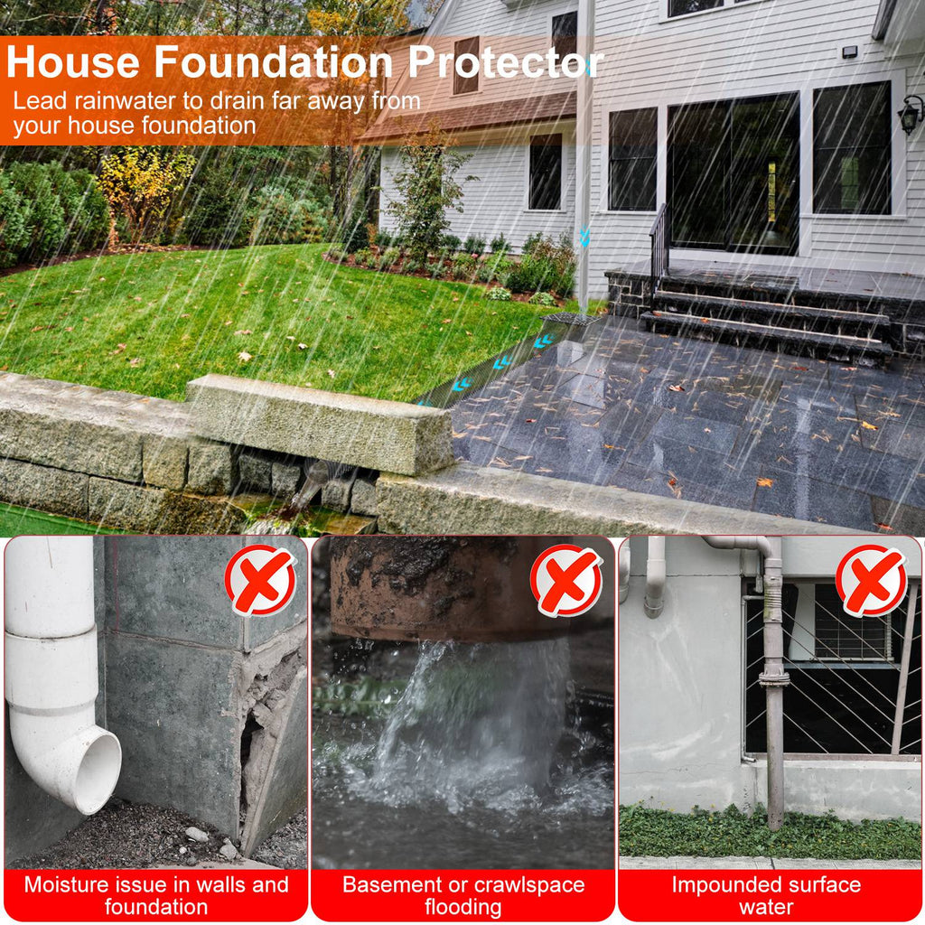 2Pcs Gutter Downspout Extension Low Profile No Deep Digging Catch Basin Downspout Extender With 4.9FT Flexible Extendable Hose For House Foundation Protection
