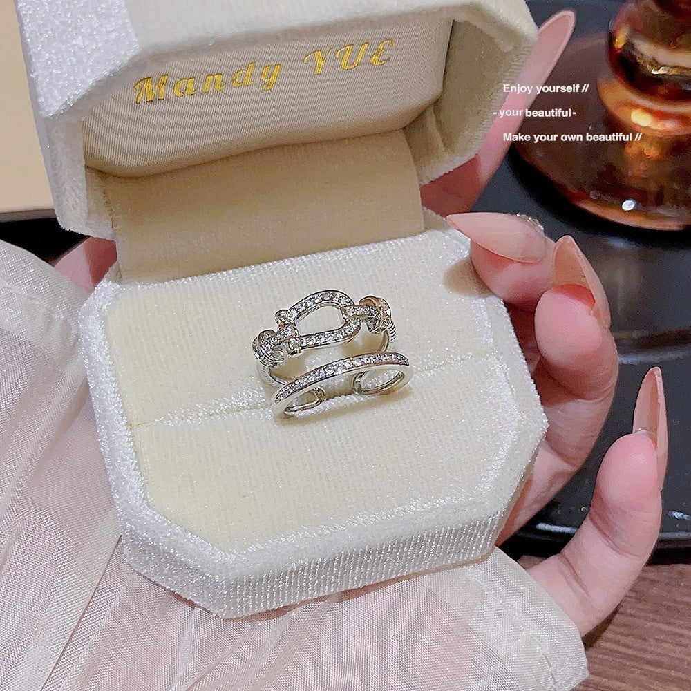 Trendy Inlaid Zircon Ring, Personalized Style, Electroplated Adjustable Open Ring