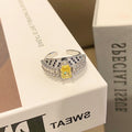 Small Fragrance Style Paved Sweet & Cool Yellow Diamond Temperament Hollow Fashion Open Ring, Exquisite Luxury High-End Index Finger Ring For Women