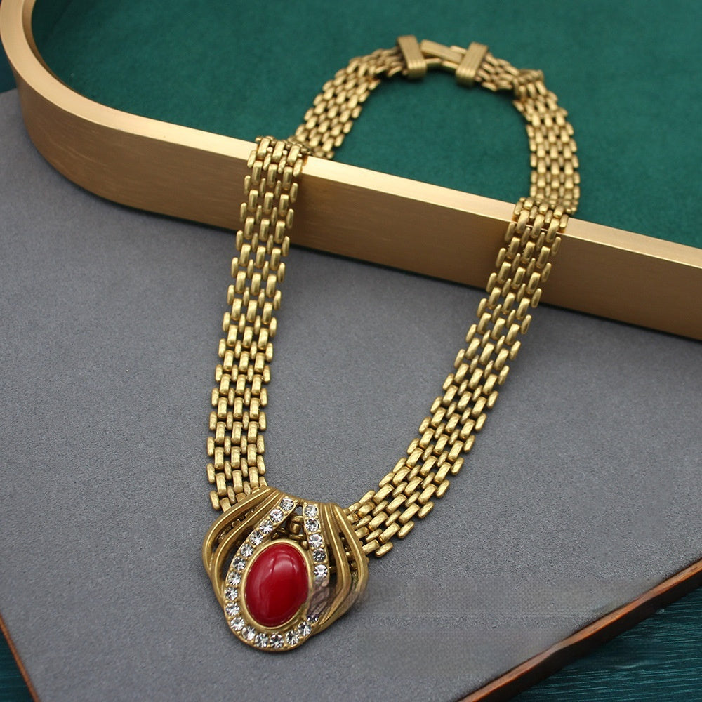 Handmade Necklace With Red And Green Agate Inlay