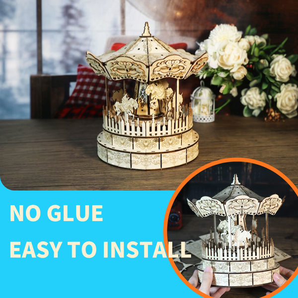 Music Park 3d Wooden Puzzle Carousel Music Box Handmade Assembly Model Kit Holidays Birthdays Christmas Gifts