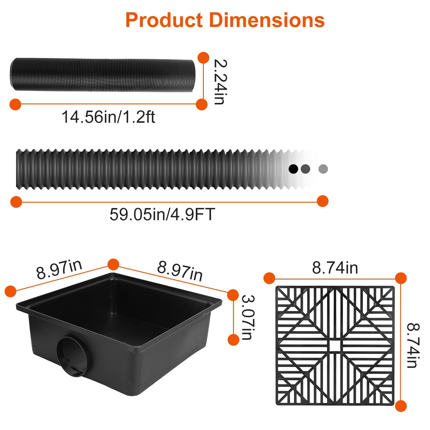 2Pcs Gutter Downspout Extension Low Profile No Deep Digging Catch Basin Downspout Extender With 4.9FT Flexible Extendable Hose For House Foundation Protection
