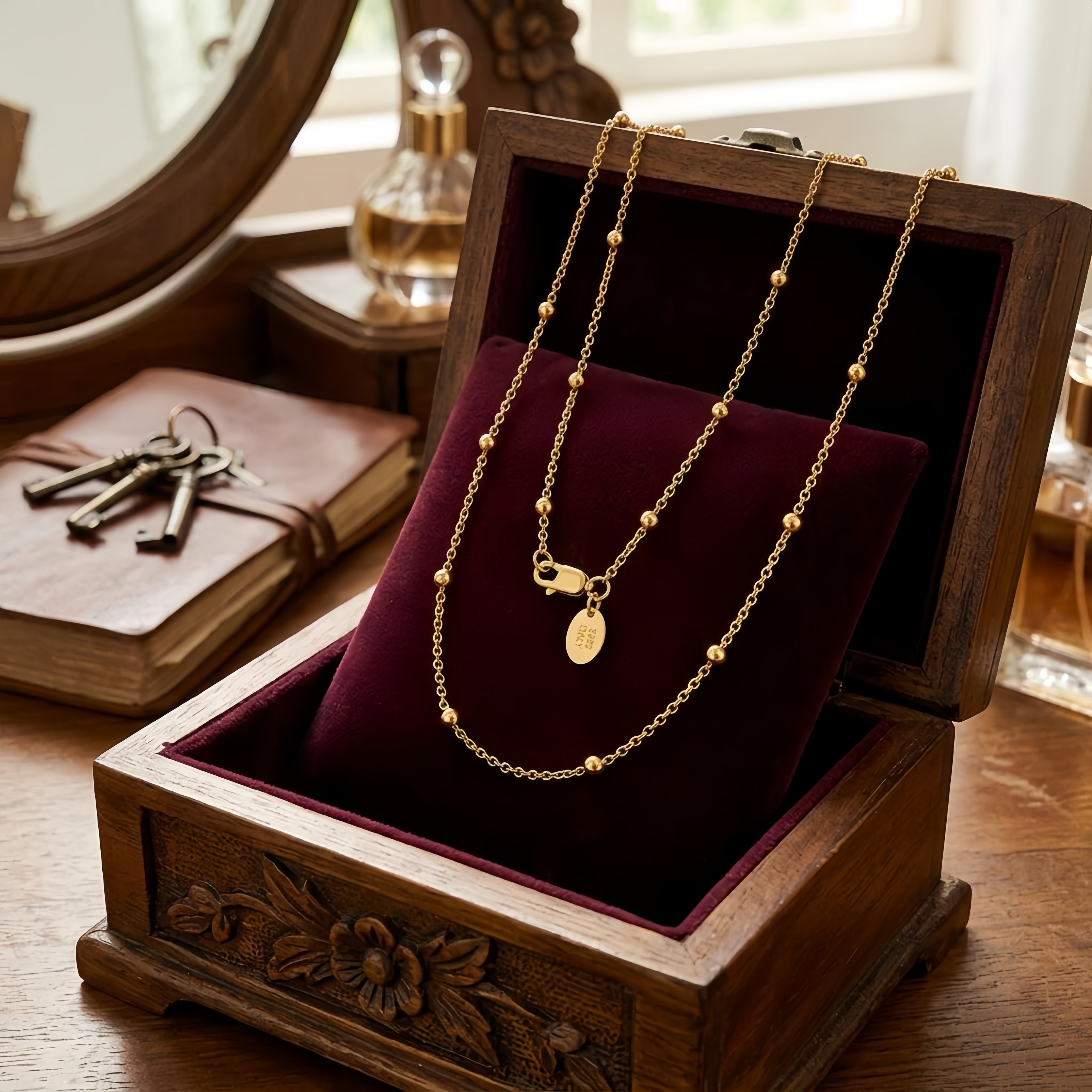925 Sterling Silver Elegant Gold-Plated Sterling  Necklace with Adjustable Length and Delicate Bead Accents - Made in Italy