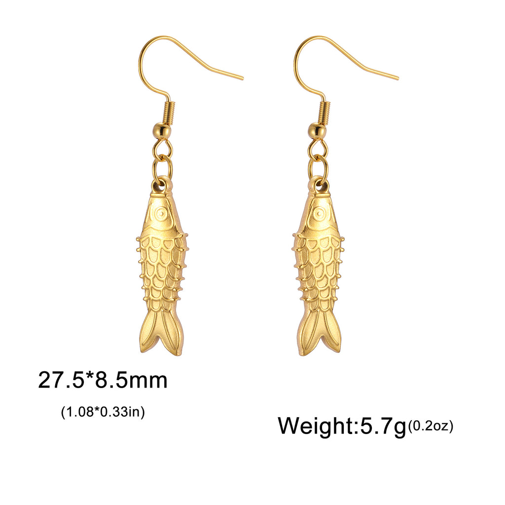 Three-dimensional Small Fish Pendant Stainless Steel Earrings