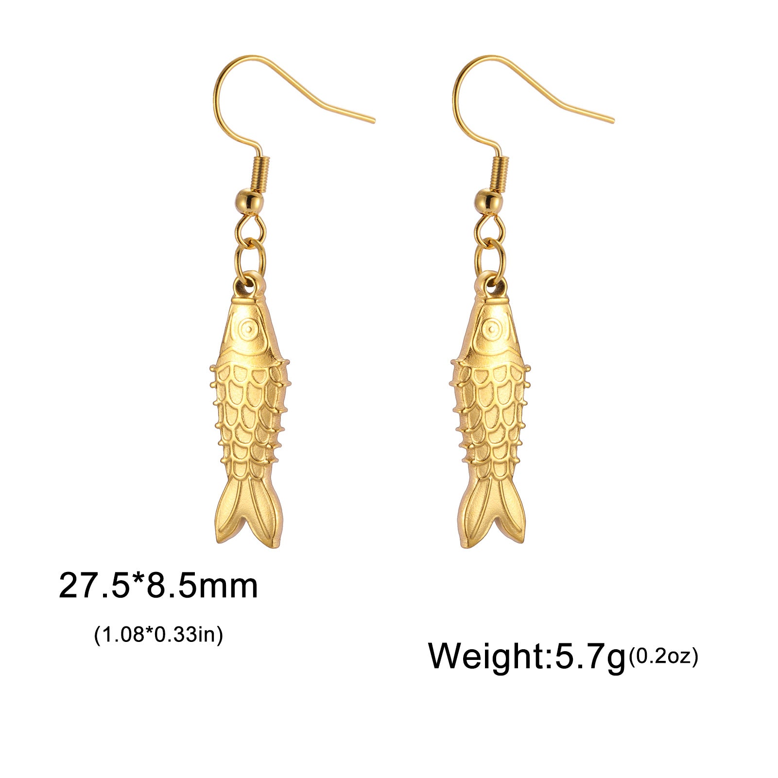 Three-dimensional Small Fish Pendant Stainless Steel Earrings