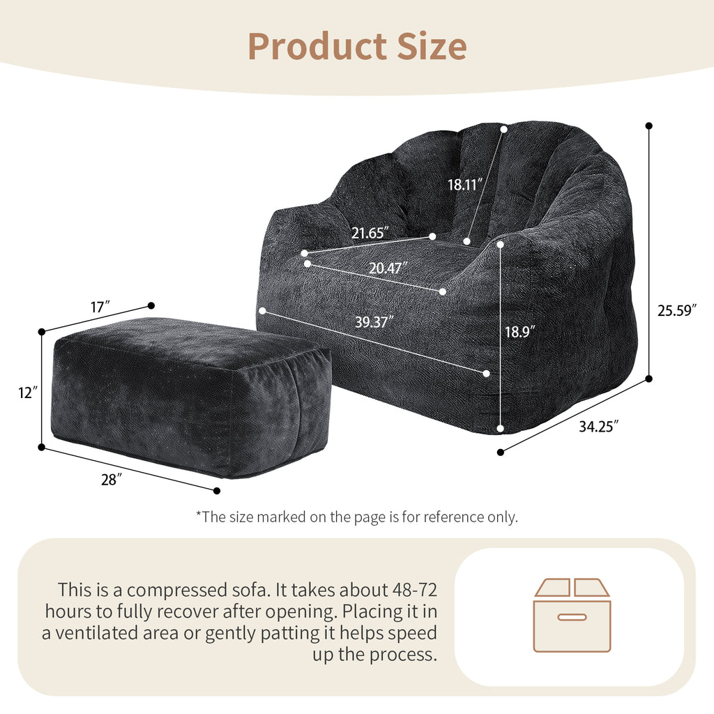 Bean Bag Chair, Armrest Bean Bag Sofa Chair Filled With High-density Foam, Comfortable Lazy Sofa Chair,Bean Bag Chair For The Living Room, Bedroom Reading.