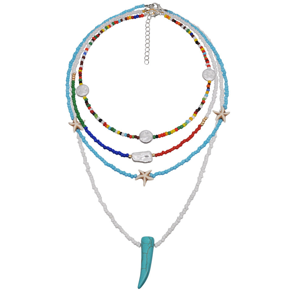 Handmade colorful rice beads multilayer necklace