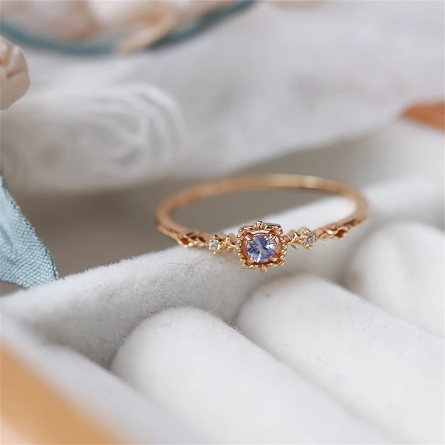 Niche High Sense Zircon Brushed Ring Vintage Mid-Ancient Silver Plated Copper