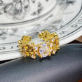 Women Retro Luxury Gold Open Ring Enamel Drip Inlay Zircon Finger Ring