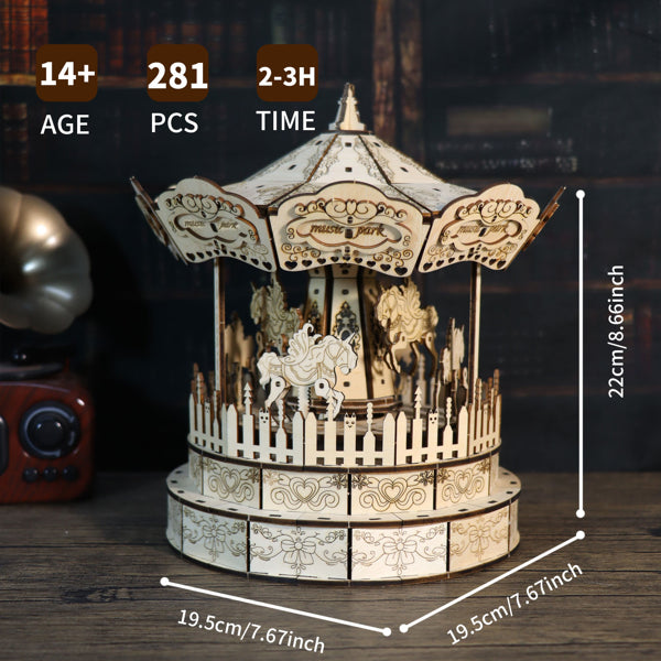 Music Park 3d Wooden Puzzle Carousel Music Box Handmade Assembly Model Kit Holidays Birthdays Christmas Gifts