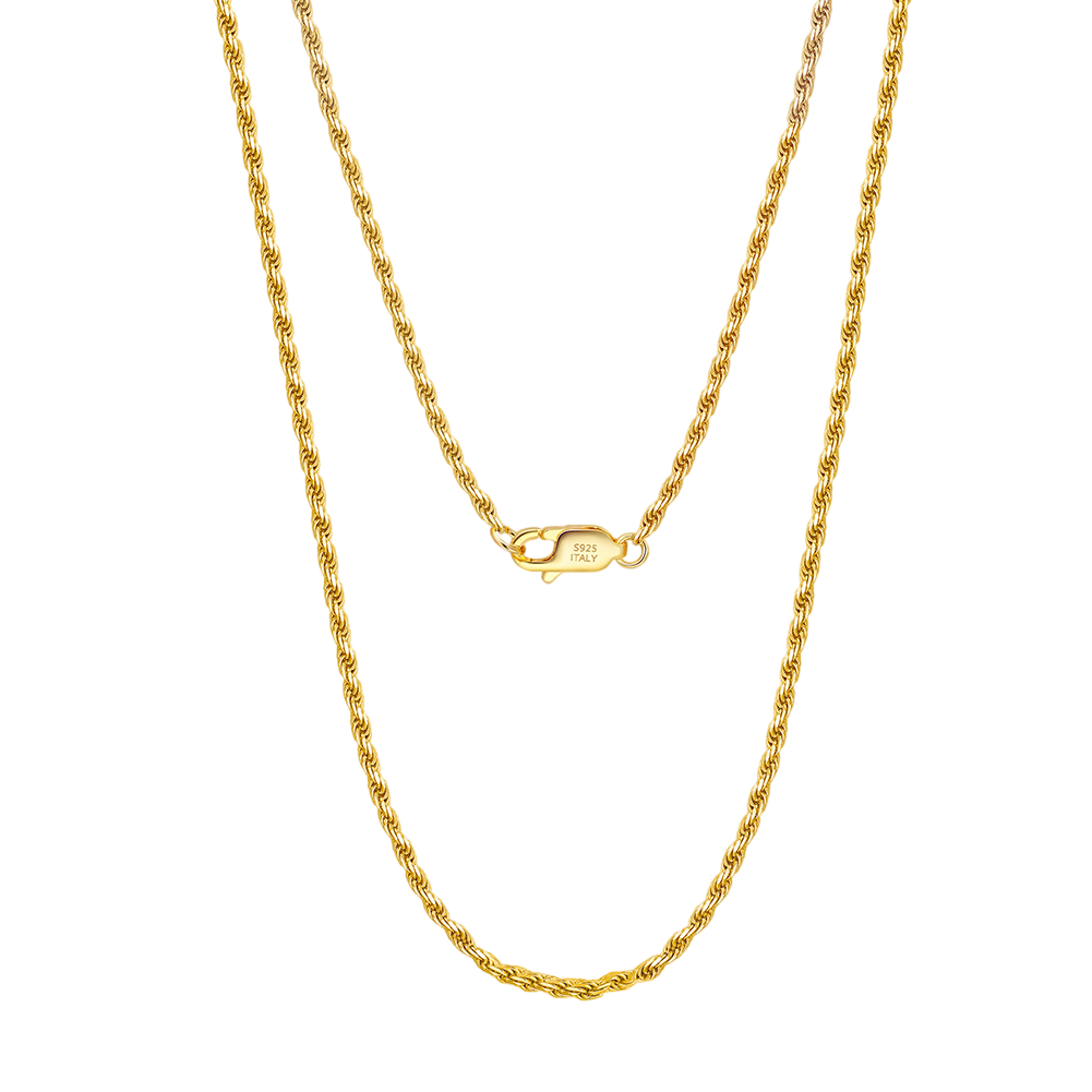 925 Sterling Silver Elegant Gold-Plated Sterling  Rope Chain Necklace - Classic Italian Craftsmanship