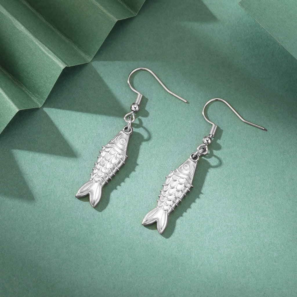 Three-dimensional Small Fish Pendant Stainless Steel Earrings