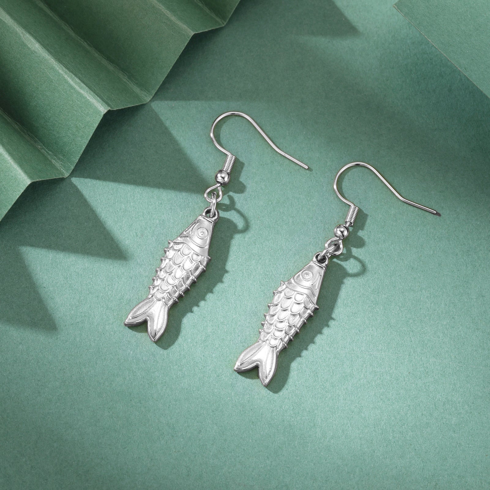 Three-dimensional Small Fish Pendant Stainless Steel Earrings