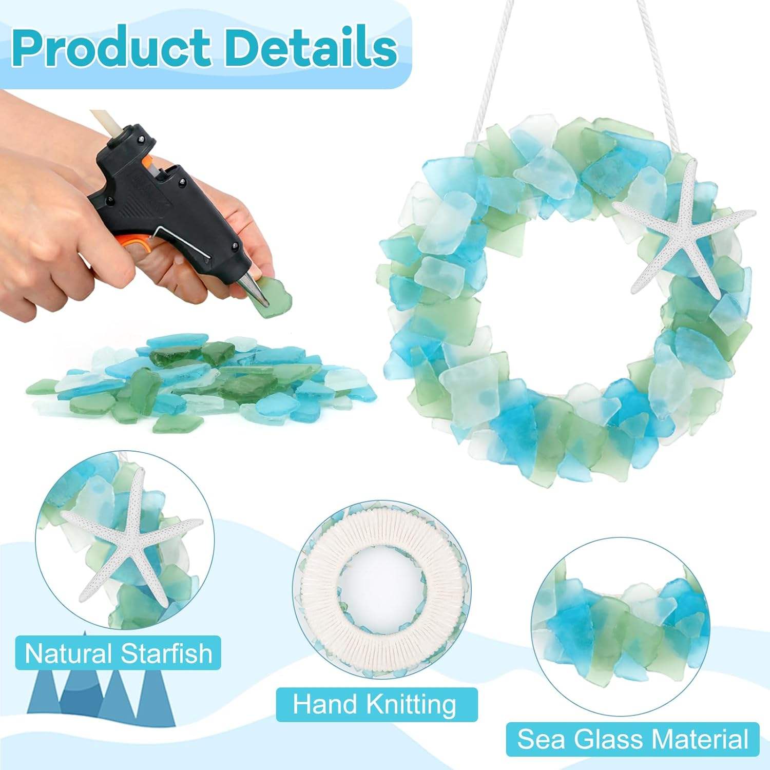 Handmade 8.5 Inch Beach Sea Glass Wreath For Coastal Style Christmas Decor