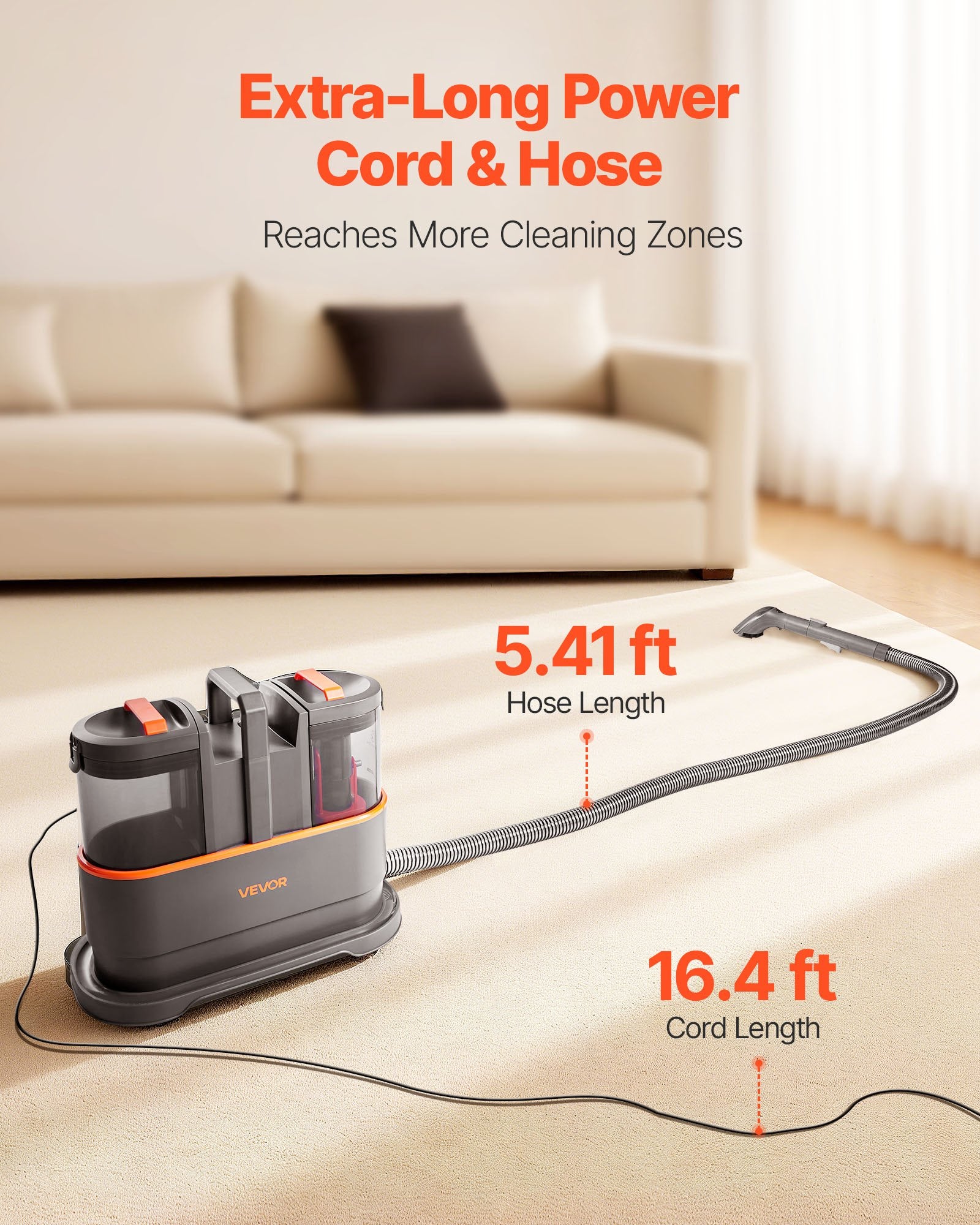Portable Carpet Cleaner Machine Dual-Water Tank 11.5Kpa Upholstery Cleaner