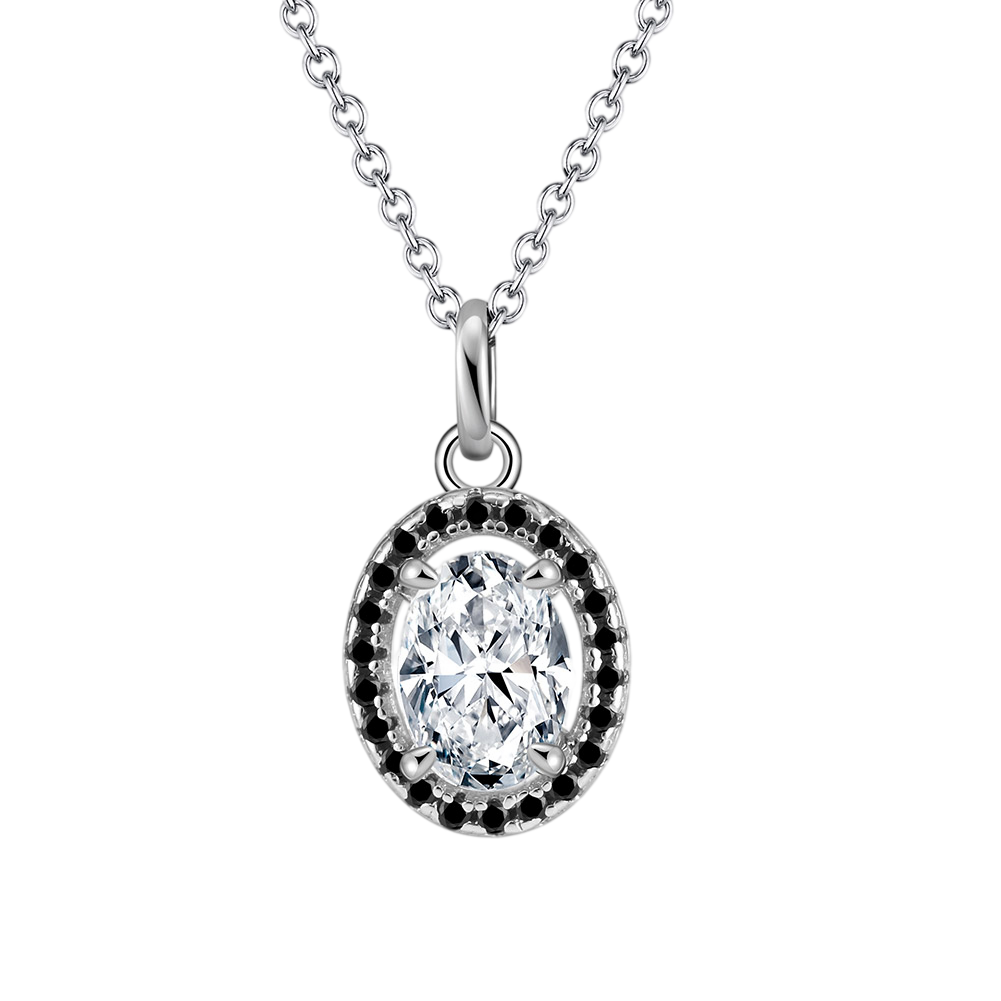 925 Sterling Silver Elegant Oval CZ Pendant with Black Accents in Sterling  Necklace
