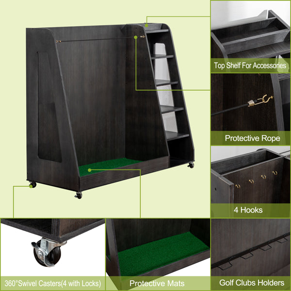 Gray Wooden Golf Bag Storage Rack