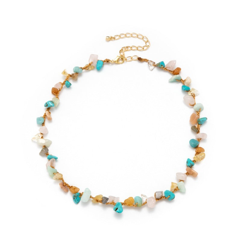 Jane Yin Beach Crushed Stone Handmade Hemp Rope Necklace
