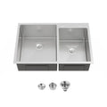 33'x19' Embedded Double Bowl Kitchen Sink, Overmount Handmade Sink In Brushed - Sink Only - Unable Ship Weekends, TK And TEMU Only For Pickup